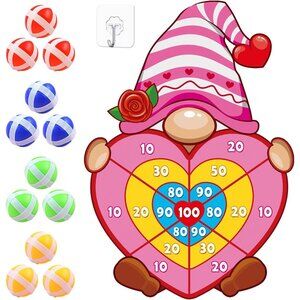 Valentine Gift for Kids, Pink Cartoon Dwarf Dart Board with 12 Sticky Balls Vale